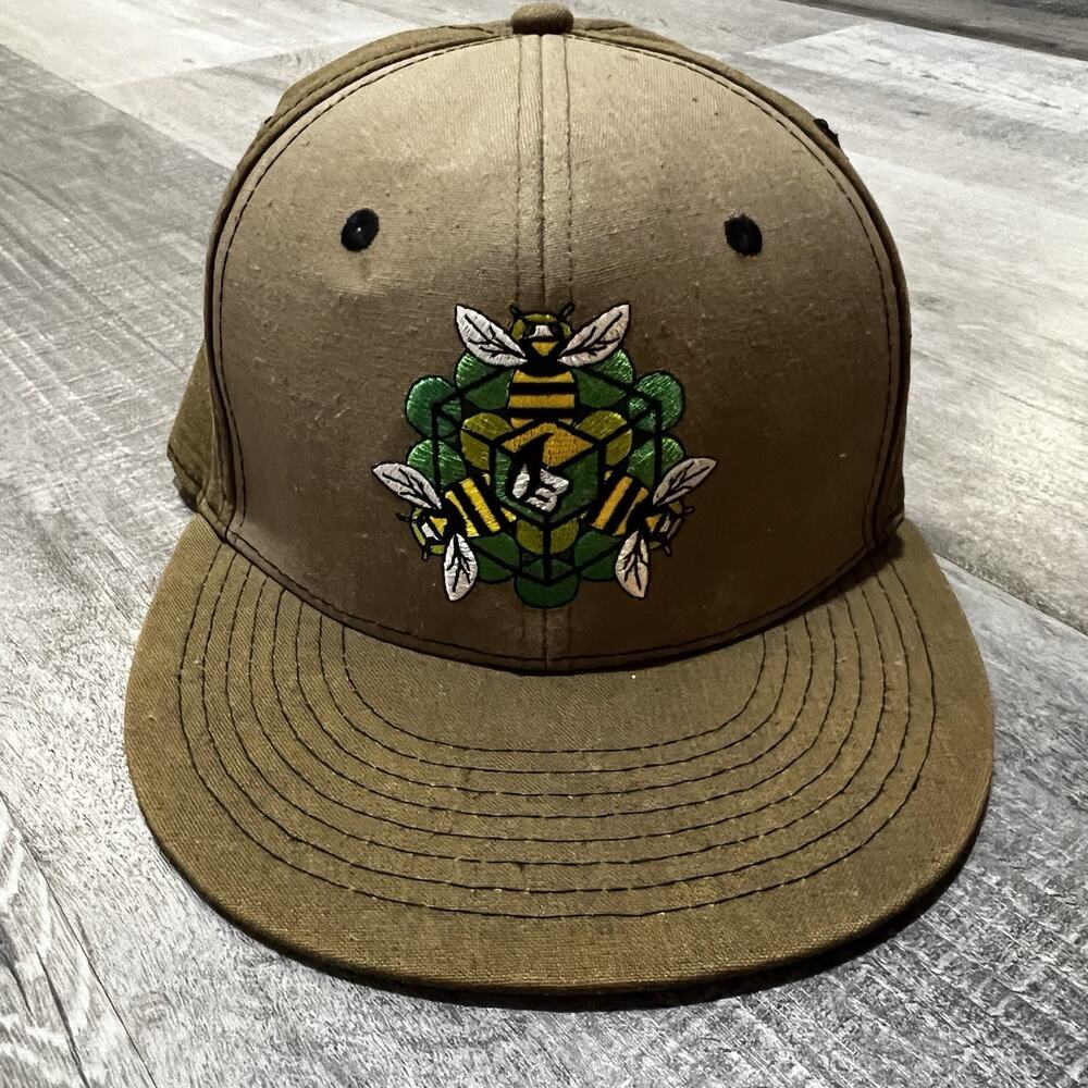 Grassroots Hat Bee Line Hemp Blend Green Fitted Sz 7 Bee Hive Geometric Festival